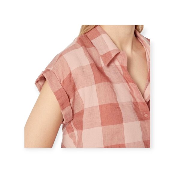 Lucky Brand Linen Cotton Blush Plaid Top XL - Picture 2 of 10
